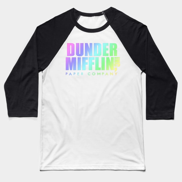 Rainbow Dunder Mifflin Logo from The Office white background Baseball T-Shirt by sunnytvart